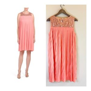 Pleated Sequins Top Peach Mini Cocktail Dress Magari Size Medium NWT